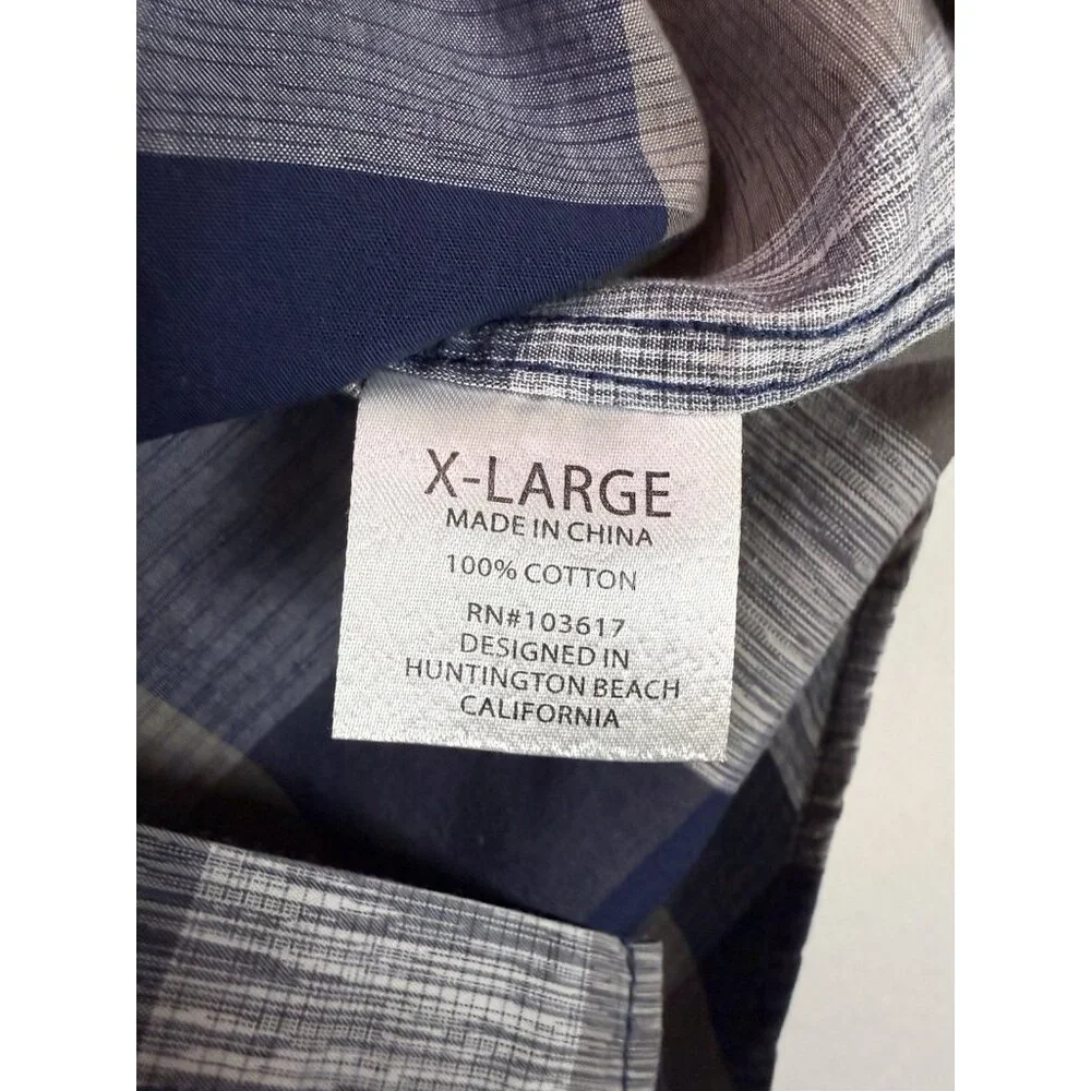 COASTAL Plaid Pearl Snap Button Down Long Sleeve‎ Shirt Blue Gray Mens EUC Sz XL